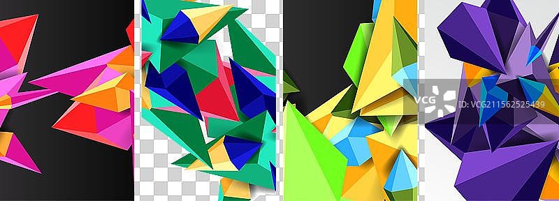 一组三角形几何低多边形3D形状图片素材