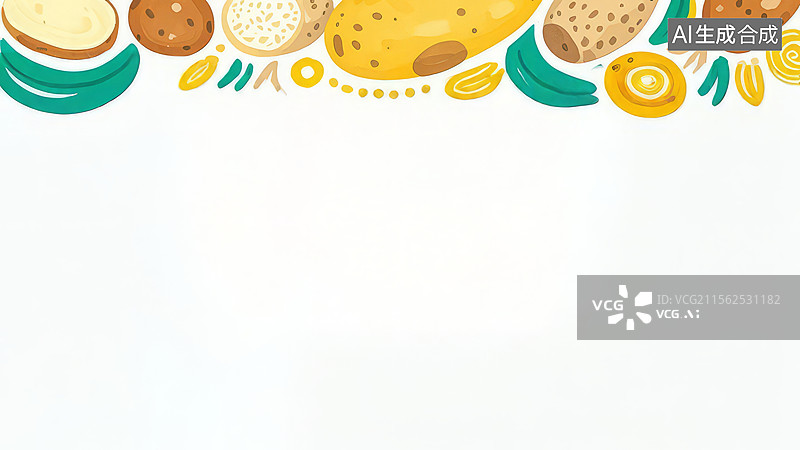 【AI数字艺术】2D卡通居上-各种面包和糕点的插画图片素材