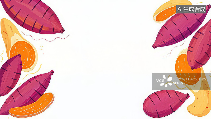 【AI数字艺术】2D卡通两侧-紫薯和红薯的插画图片素材