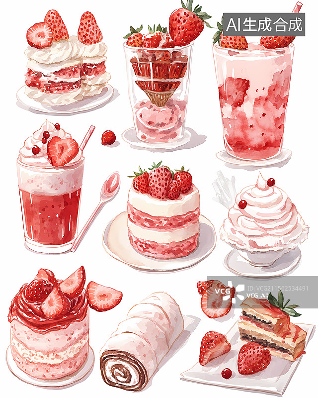 【AI数字艺术】美味的草莓甜点图片素材
