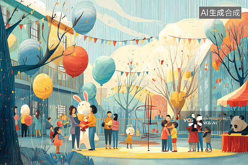 【AI数字艺术】国际儿童节游园会：传统童趣亲子互动图片素材