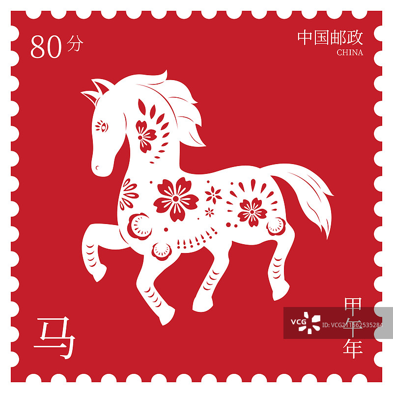 红色十二生肖邮票风格矢量插画海报图片素材