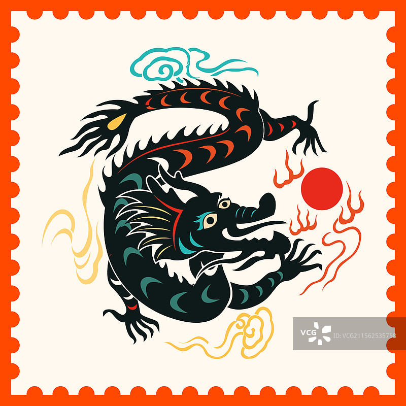 国风十二生肖彩色邮票剪纸矢量插画图片素材