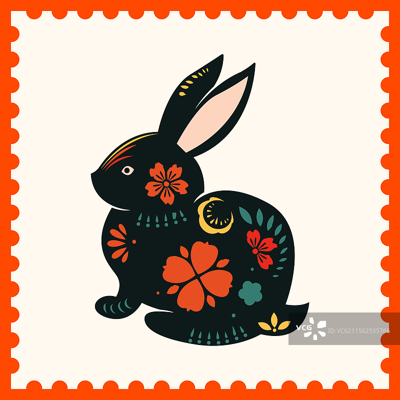 国风十二生肖彩色邮票剪纸矢量插画图片素材