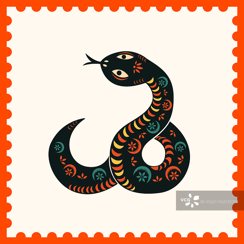 国风十二生肖彩色邮票剪纸矢量插画图片素材