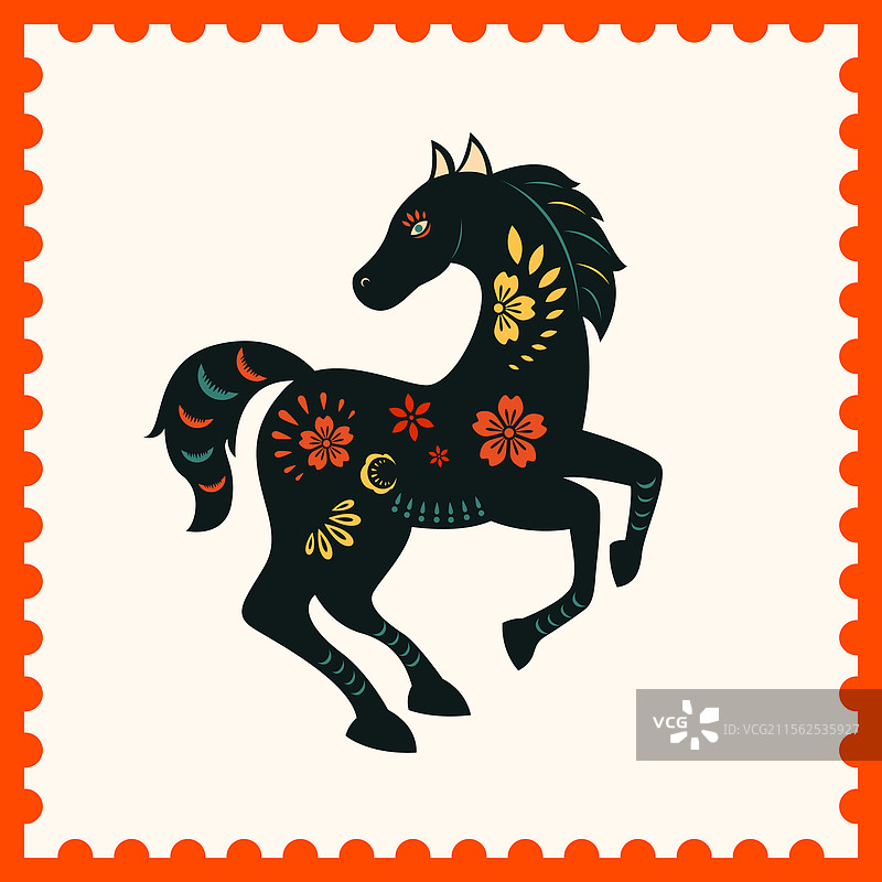 国风十二生肖彩色邮票剪纸矢量插画图片素材