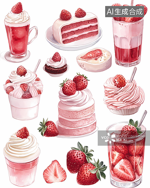【AI数字艺术】美味的草莓甜点图片素材