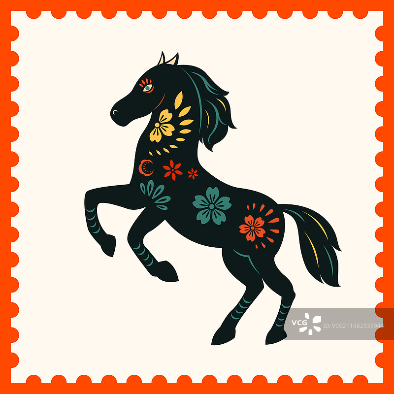 国风十二生肖彩色邮票剪纸矢量插画图片素材