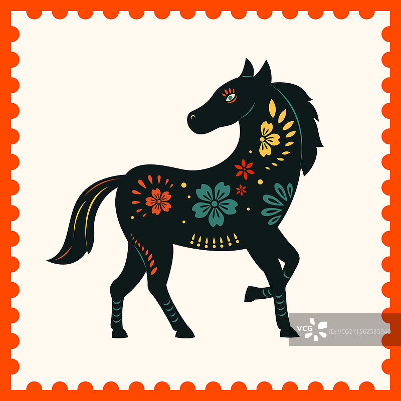 国风十二生肖彩色邮票剪纸矢量插画图片素材