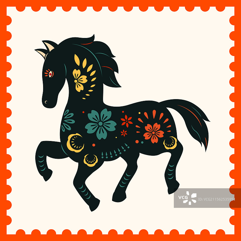 国风十二生肖彩色邮票剪纸矢量插画图片素材