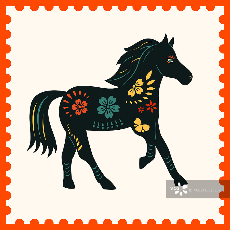 国风十二生肖彩色邮票剪纸矢量插画图片素材