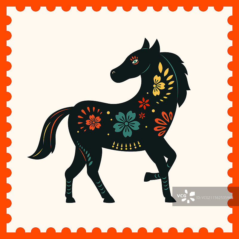 国风十二生肖彩色邮票剪纸矢量插画图片素材