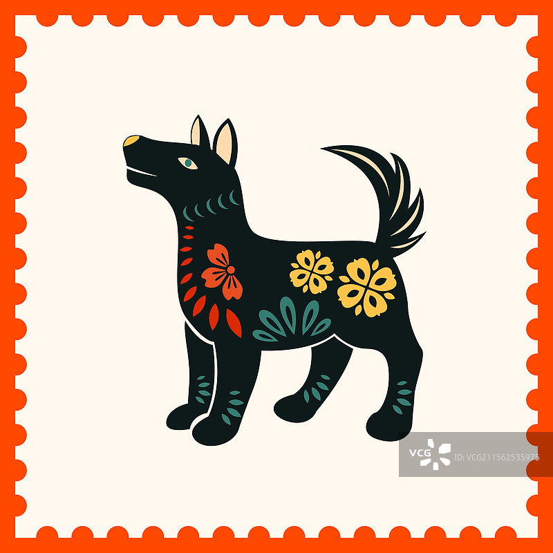 国风十二生肖彩色邮票剪纸矢量插画图片素材