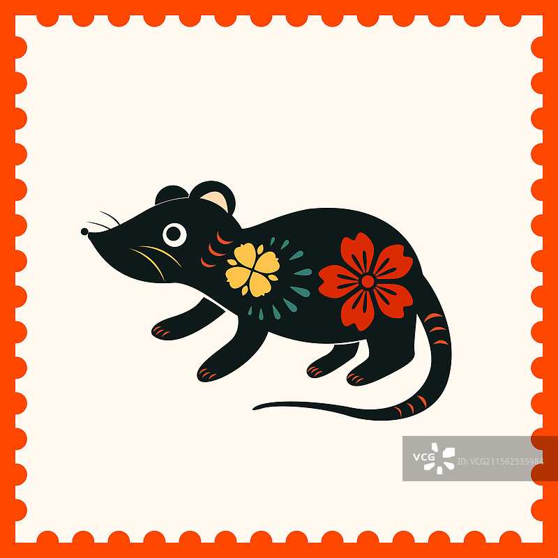 国风十二生肖彩色邮票剪纸矢量插画图片素材