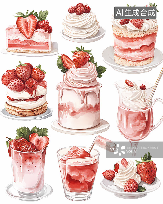 【AI数字艺术】美味的草莓甜点图片素材