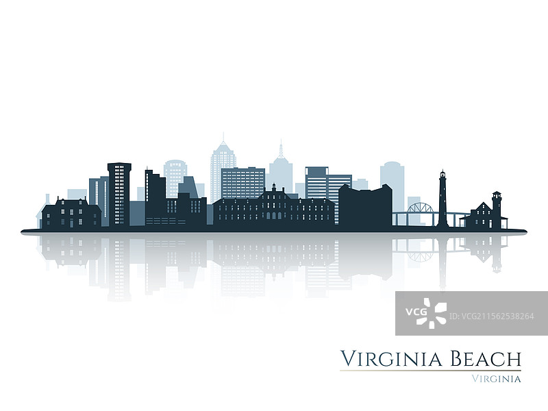 弗吉尼亚海滩天际线剪影与倒影图片素材