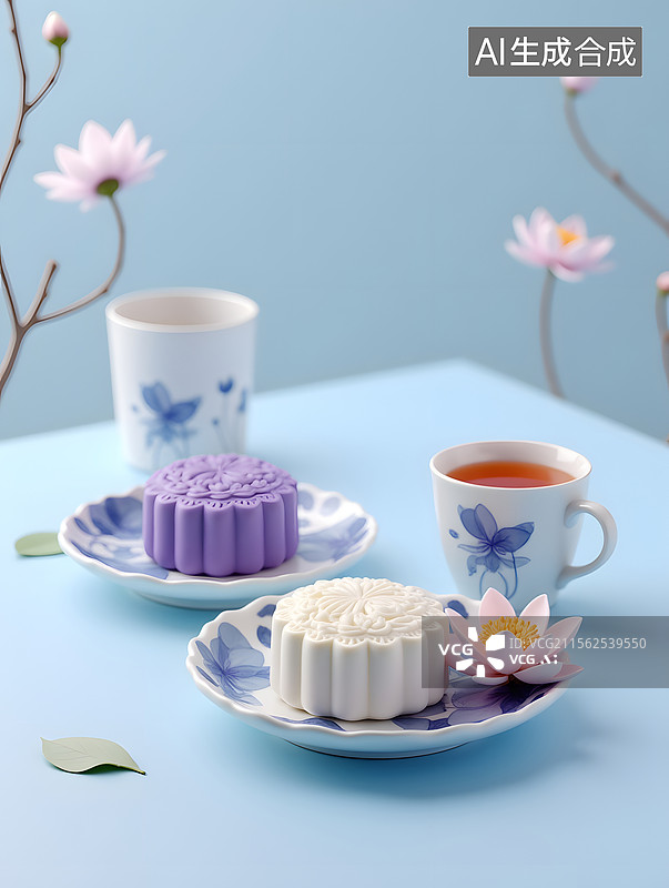 【AI数字艺术】中秋节的月饼三维渲染场景插图图片素材