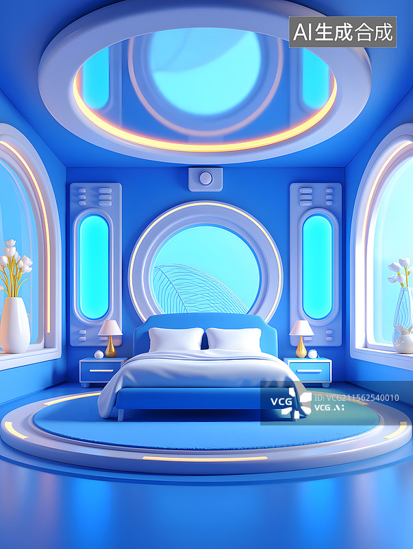 【AI数字艺术】未来的卧室舒适睡眠场景插图图片素材