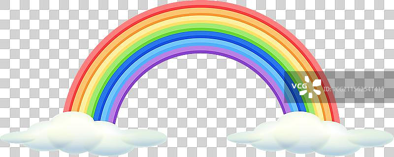 明亮的彩虹拱形横跨白色云朵图片素材