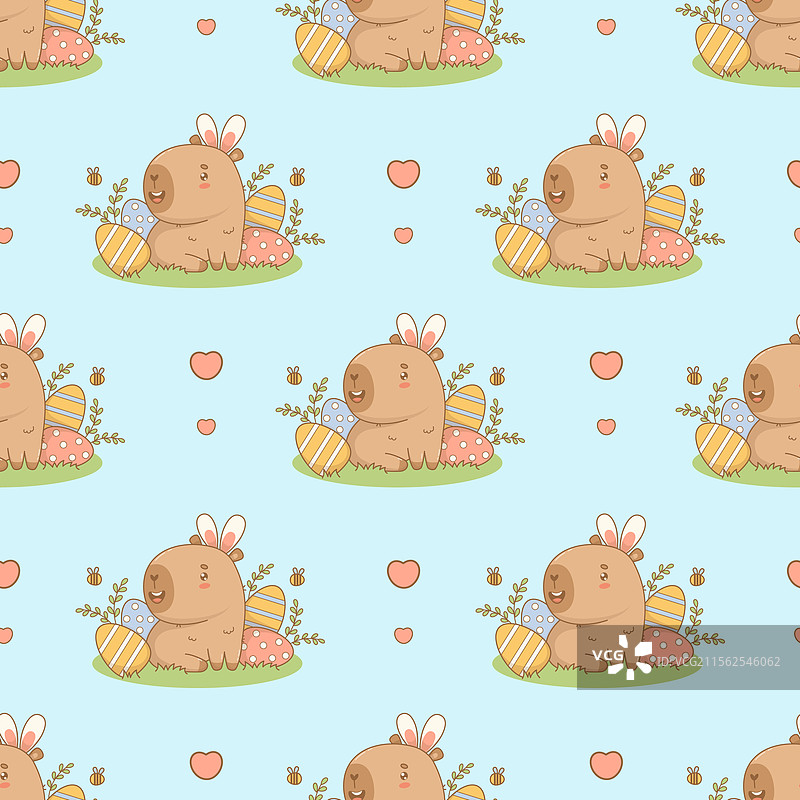 seamless pattern cute easter capybara with ears图片素材