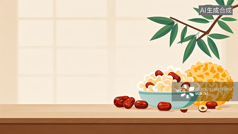 【AI数字艺术】银耳与红枣食物插画图片素材