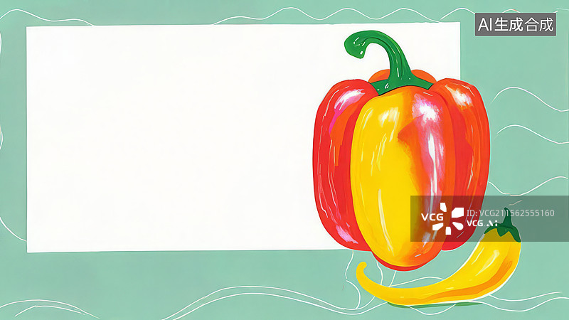 【AI数字艺术】2D卡通居右-红黄辣椒与空白便签图片素材