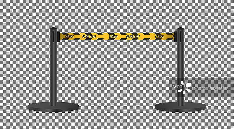 黑色金属柱子用黄色警示带连接图片素材