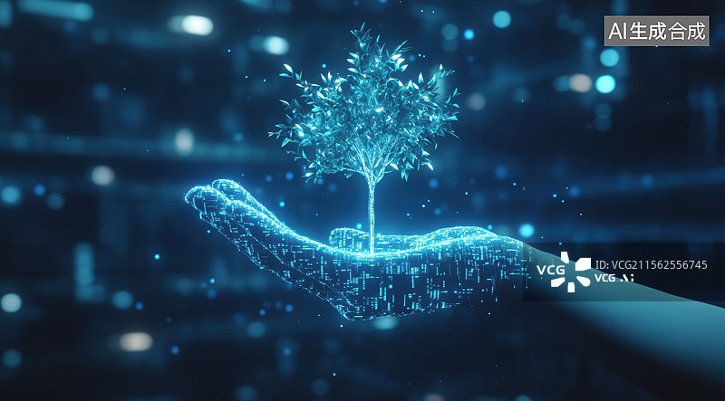 【AI数字艺术】梦幻之手托举生命树图片素材