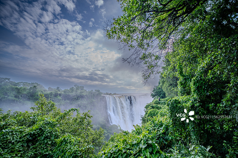 维多利亚瀑布 - 主瀑布和利文斯顿岛图片素材