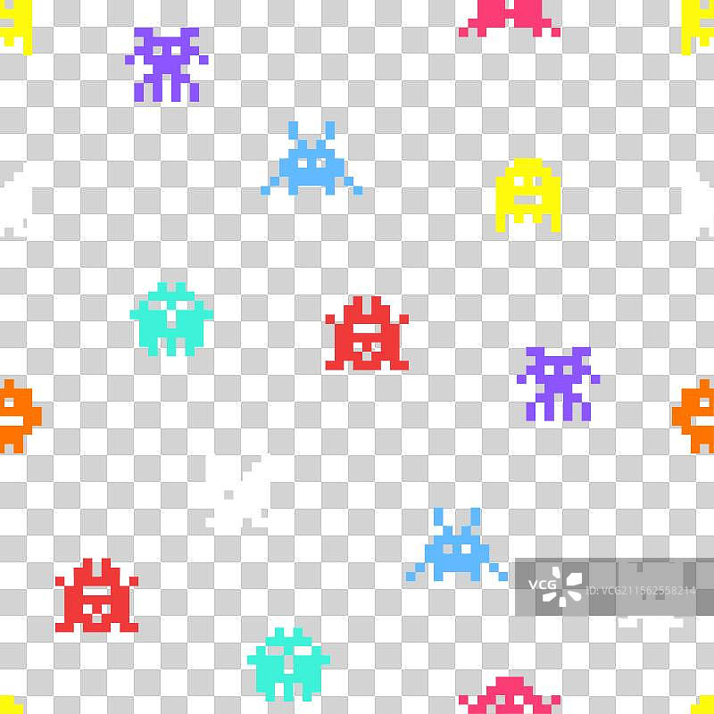 8位像素街机游戏外星入侵者无缝图案图片素材