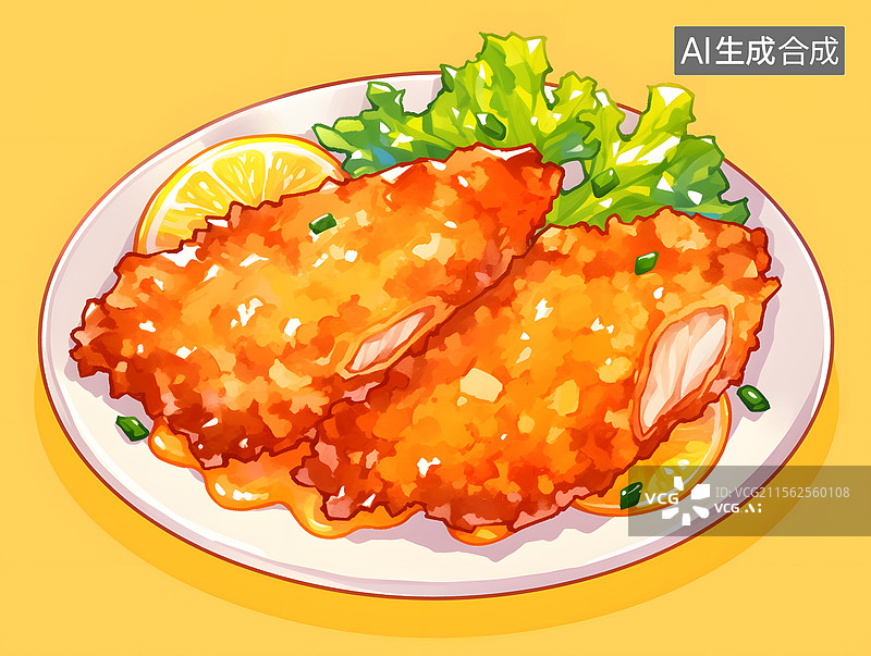 【AI数字艺术】健康美味的烤鸡块美食插画图片素材