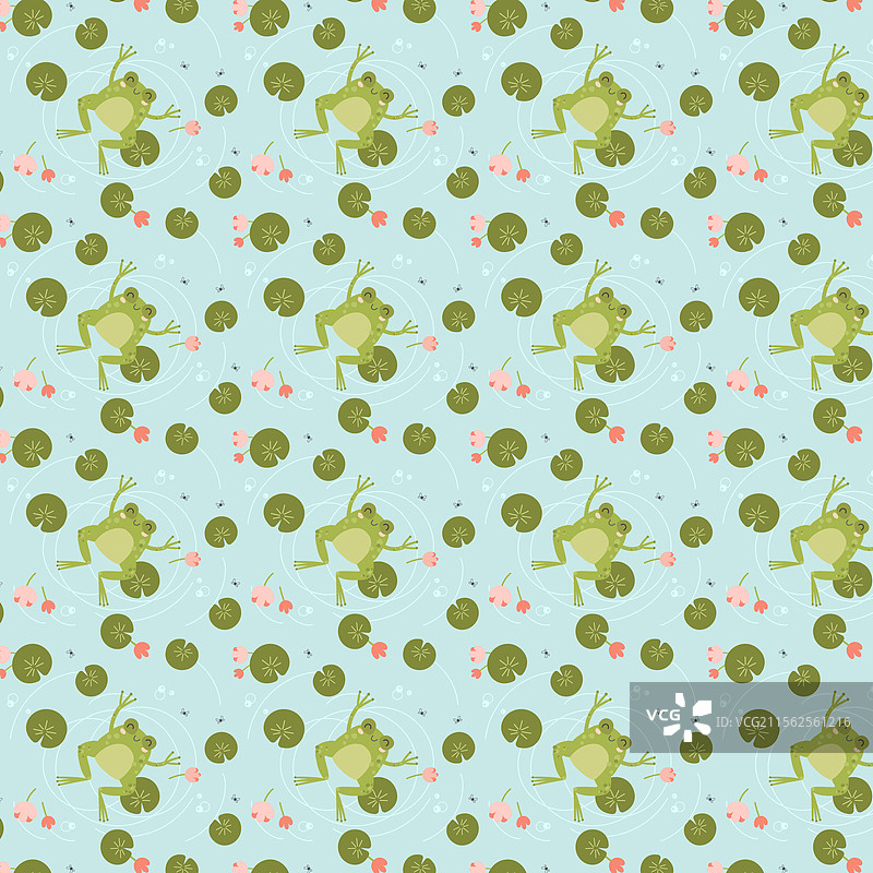 可爱青蛙与睡莲的无缝图案图片素材
