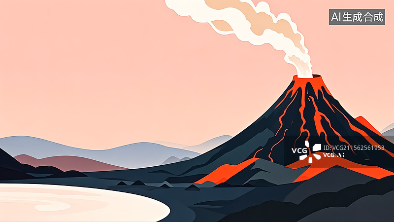 【AI数字艺术】火山喷发插画图片素材