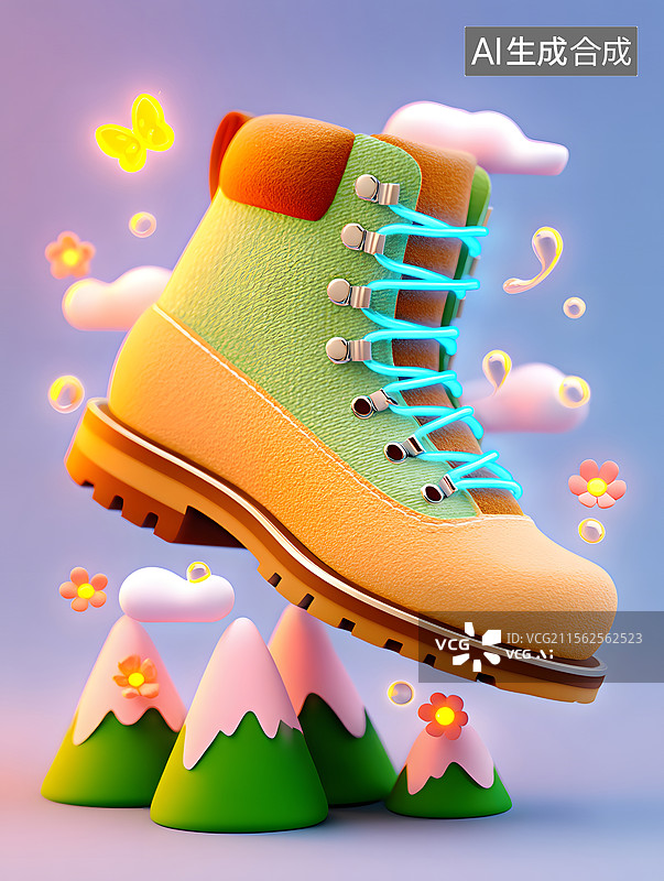 【AI数字艺术】夏天运动的户外登山鞋创意插图图片素材