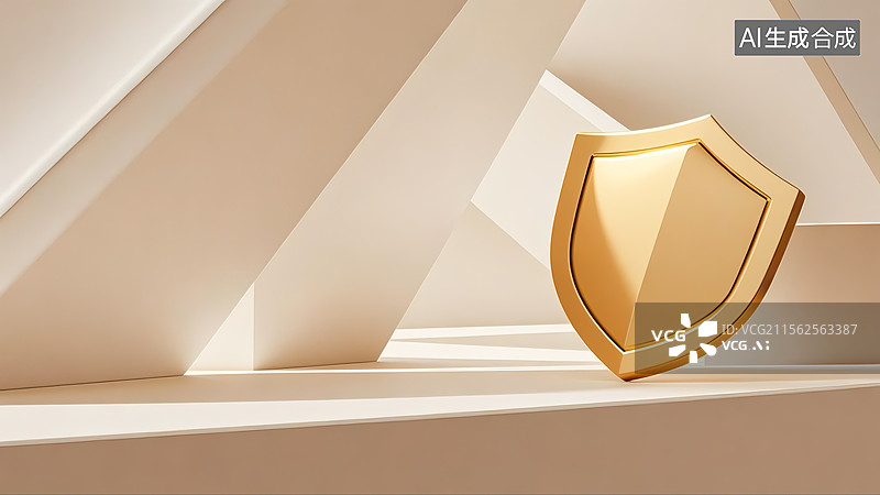 【AI数字艺术】金色盾牌安全概念三维插画图片素材