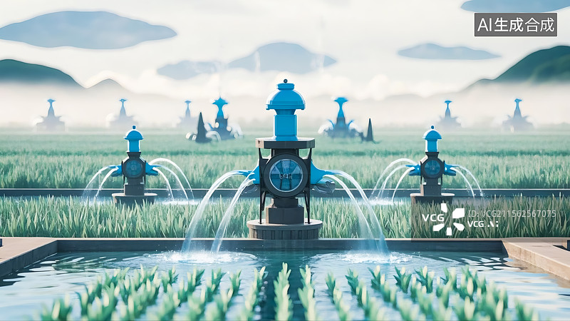 【AI数字艺术】智能农业灌溉设备在田间作业画面图片素材
