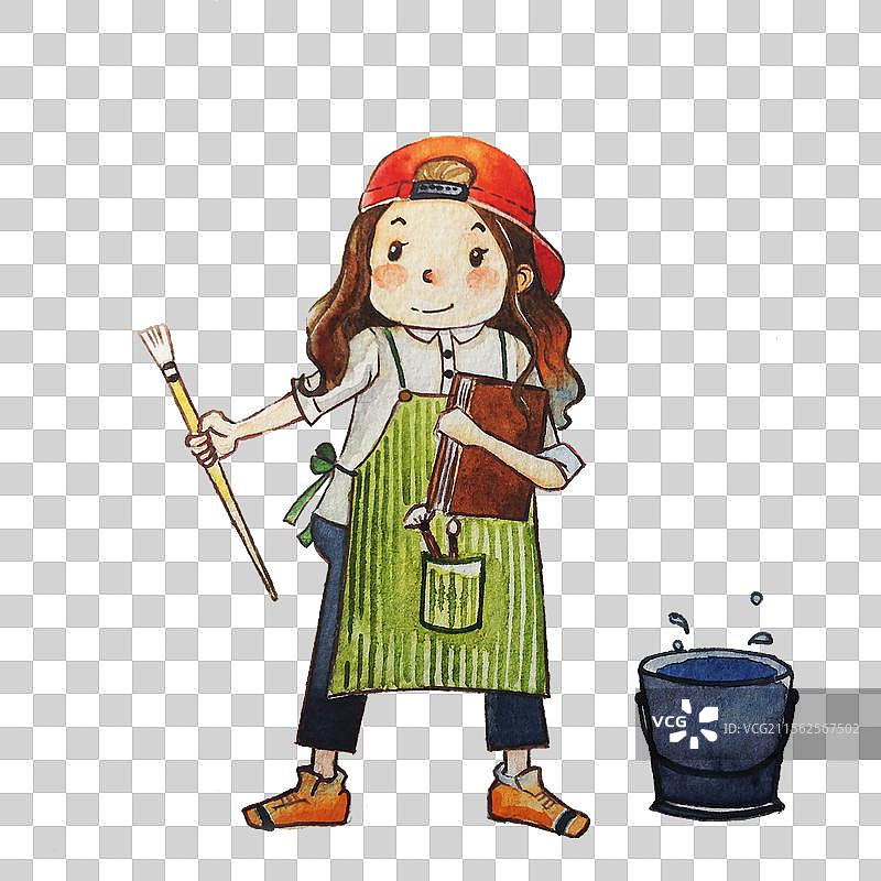 画画的女孩卡通元素图片素材