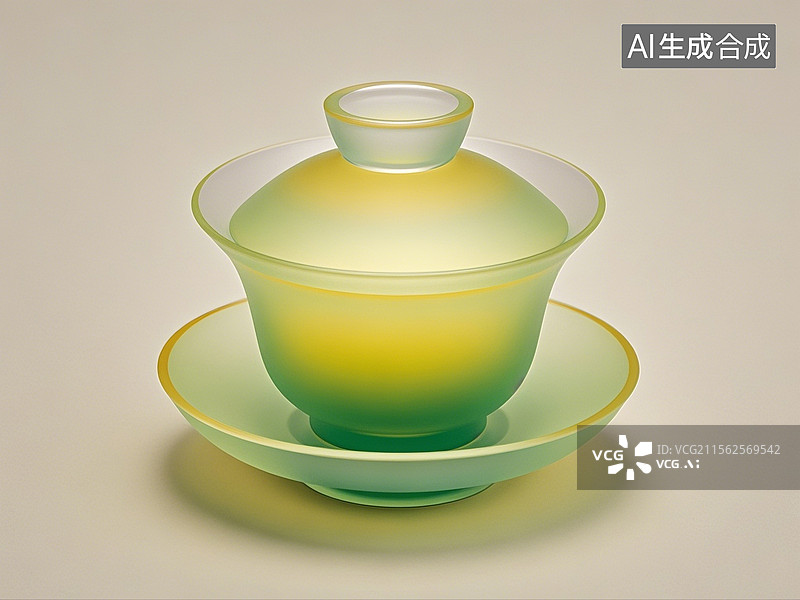 【AI数字艺术】绿色玻璃盖碗，盖碗茶，一个陶瓷盖碗，茶盏，茶杯茶具，瓷器，茶道，茶文化，喝茶饮茶图片素材