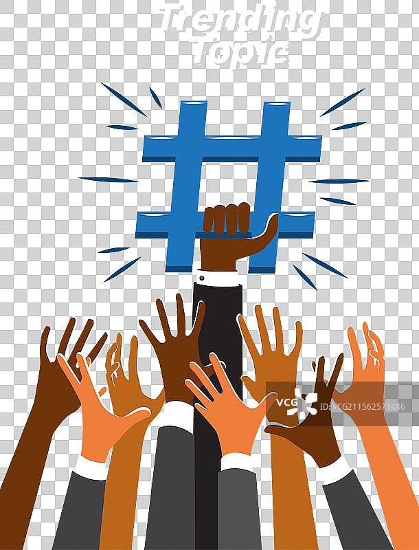 手臂努力伸向热门话题标签图片素材