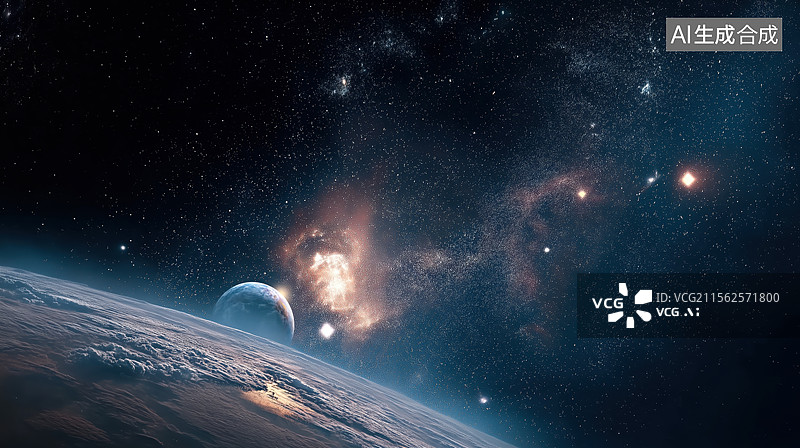 【AI数字艺术】地球与月球在星空中的景象图片素材