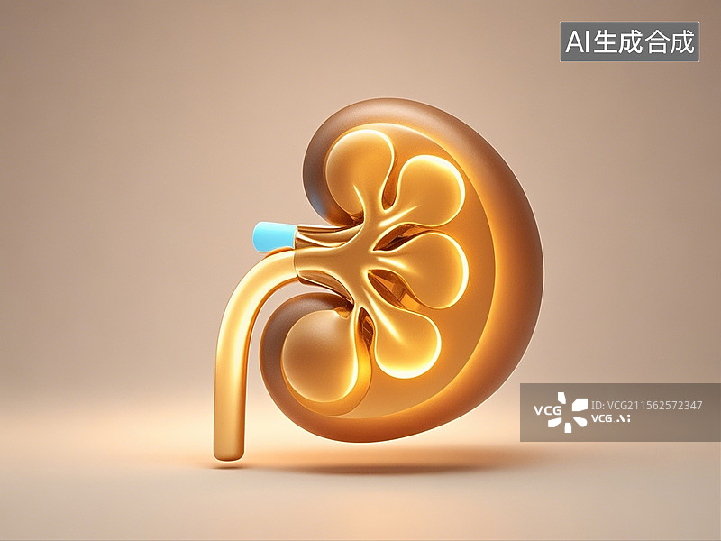 【AI数字艺术】3D渲染，肾，金色肾脏，泌尿系统图片素材