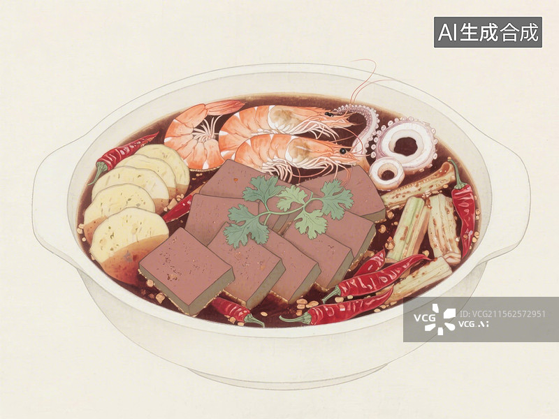 【AI数字艺术】毛血旺工笔画插画图片素材