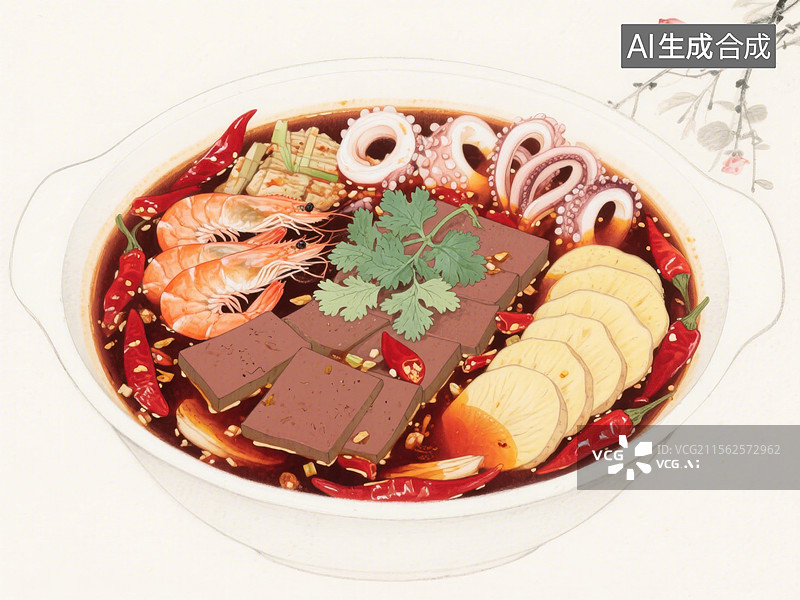 【AI数字艺术】毛血旺工笔画插画图片素材