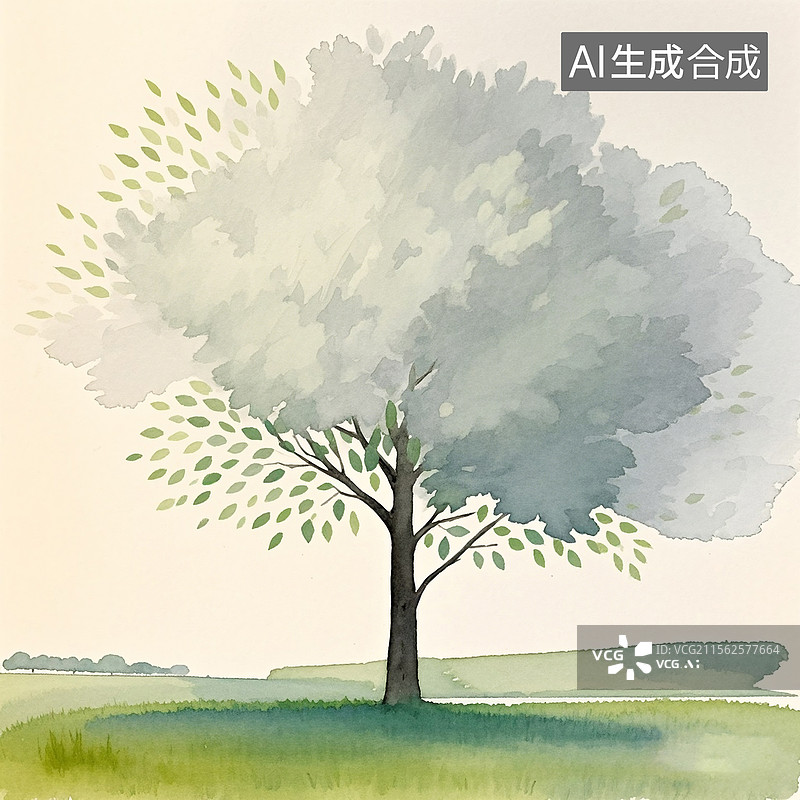 【AI数字艺术】水彩绘画一棵树的唯美画面图片素材