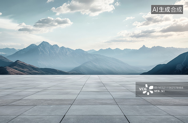 【AI数字艺术】山景前的空旷广场图片素材