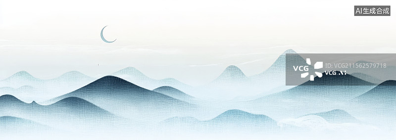【AI数字艺术】山峦与新月的宁静景色图片素材