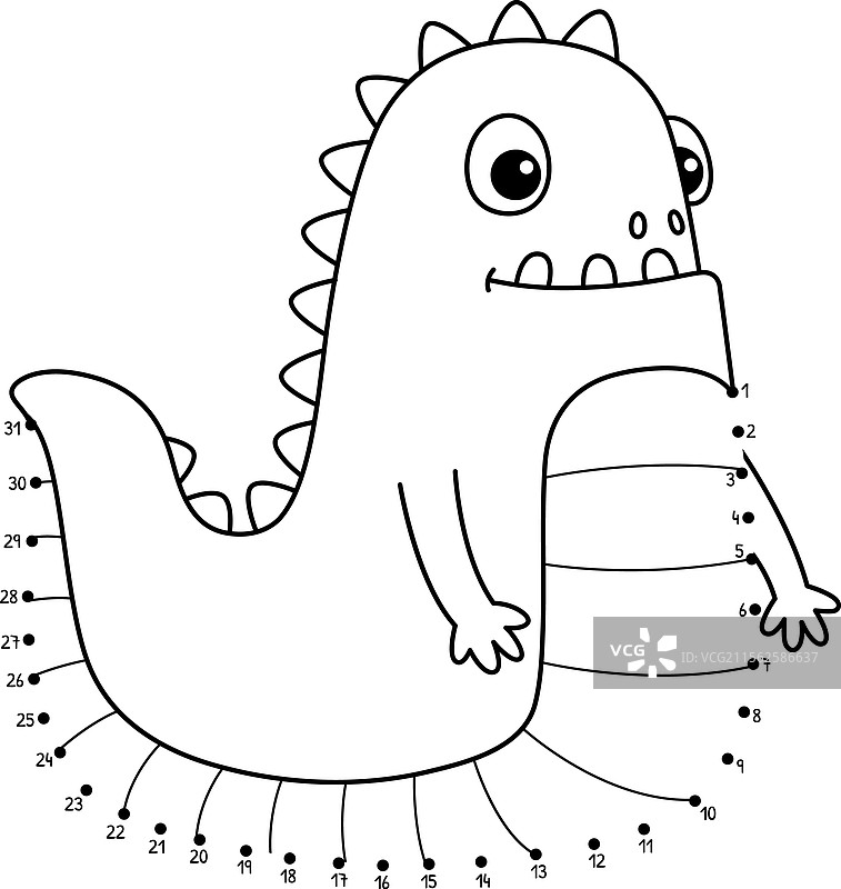 点对点怪物鳄鱼，孤立的涂色图案图片素材