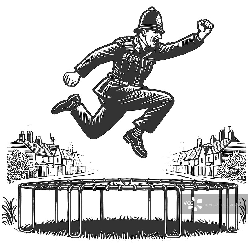 警察在蹦床上跳跃图片素材