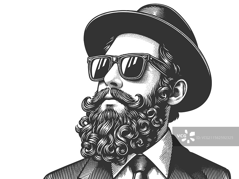 戴着胡须和太阳镜的时髦绅士图片素材