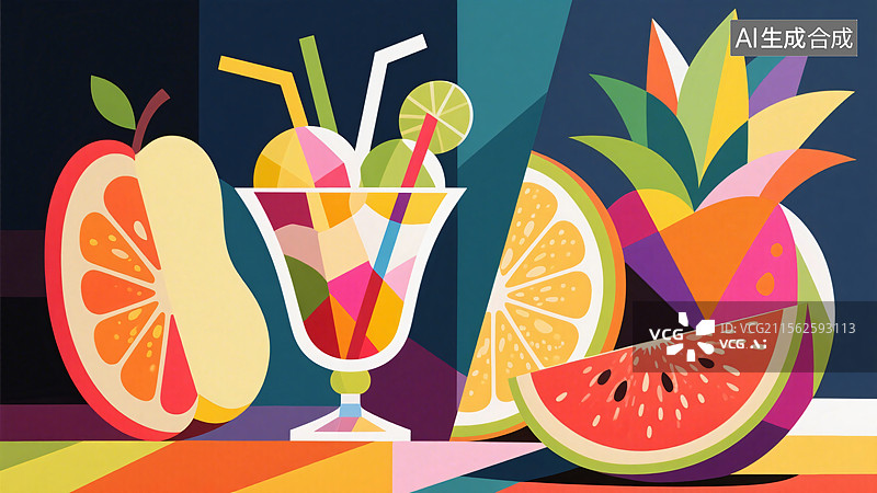 【AI数字艺术】色彩斑斓的水果捞抽象艺术图片素材